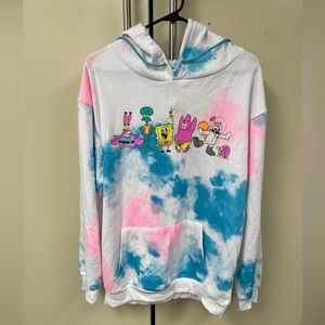 SPONGEBOB Squarepants Tie Dye cartoon graphic characters hoodie FUN sweatshirt M